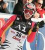 Lena Duerr of Germany reacts in finish of second run of women giant slalom World Cup race in Lienz, Austra. Giant slalom race of Women Audi FIS Alpine skiing World Cup 2009-10 was held in Lienz, Slovenia, on 28th of December 2009.
