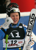 Anja Paerson of Sweden reacts in finish of second run of women giant slalom World Cup race in Lienz, Austra. Giant slalom race of Women Audi FIS Alpine skiing World Cup 2009-10 was held in Lienz, Slovenia, on 28th of December 2009.
