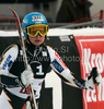 Tanja Poutiainen of Finland reacts in finish of second run of women giant slalom World Cup race in Lienz, Austra. Giant slalom race of Women Audi FIS Alpine skiing World Cup 2009-10 was held in Lienz, Slovenia, on 28th of December 2009.
