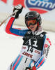 Third placed Taina Barioz of France reacts in finish of second run of women giant slalom World Cup race in Lienz, Austra. Giant slalom race of Women Audi FIS Alpine skiing World Cup 2009-10 was held in Lienz, Slovenia, on 28th of December 2009.
