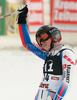 Third placed Taina Barioz of France reacts in finish of second run of women giant slalom World Cup race in Lienz, Austra. Giant slalom race of Women Audi FIS Alpine skiing World Cup 2009-10 was held in Lienz, Slovenia, on 28th of December 2009.
