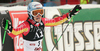 Winner Kathrin Hoelzl of Germany reacts in finish of second run of women giant slalom World Cup race in Lienz, Austra. Giant slalom race of Women Audi FIS Alpine skiing World Cup 2009-10 was held in Lienz, Slovenia, on 28th of December 2009.
