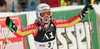 Winner Kathrin Hoelzl of Germany reacts in finish of second run of women giant slalom World Cup race in Lienz, Austra. Giant slalom race of Women Audi FIS Alpine skiing World Cup 2009-10 was held in Lienz, Slovenia, on 28th of December 2009.

