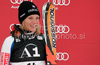 Third placed Taina Barioz of France celebrates her medal won in women giant slalom World Cup race in Lienz, Austra. Giant slalom race of Women Audi FIS Alpine skiing World Cup 2009-10 was held in Lienz, Slovenia, on 28th of December 2009.
