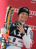 Second placed Manuela Moelgg of Italy celebrates her medal won in women giant slalom World Cup race in Lienz, Austra. Giant slalom race of Women Audi FIS Alpine skiing World Cup 2009-10 was held in Lienz, Slovenia, on 28th of December 2009.
