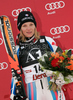  celebrates her medal won in women giant slalom World Cup race in Lienz, Austra. Giant slalom race of Women Audi FIS Alpine skiing World Cup 2009-10 was held in Lienz, Slovenia, on 28th of December 2009.
