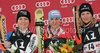 Winner Kathrin Hoelzl of Germany (M), second placed Manuela Moelgg of Italy (L) and third placed Taina Barioz of France (R) celebrate their medals won in women giant slalom World Cup race in Lienz, Austra. Giant slalom race of Women Audi FIS Alpine skiing World Cup 2009-10 was held in Lienz, Slovenia, on 28th of December 2009.

