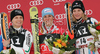 Winner Kathrin Hoelzl of Germany (M), second placed Manuela Moelgg of Italy (L) and third placed Taina Barioz of France (R) celebrate their medals won in women giant slalom World Cup race in Lienz, Austra. Giant slalom race of Women Audi FIS Alpine skiing World Cup 2009-10 was held in Lienz, Slovenia, on 28th of December 2009.
