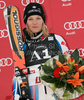 Third placed Taina Barioz of France celebrates her medal won in women giant slalom World Cup race in Lienz, Austra. Giant slalom race of Women Audi FIS Alpine skiing World Cup 2009-10 was held in Lienz, Slovenia, on 28th of December 2009.
