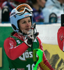Kathrin Hoelzl of Germany reacts in finish of second run of women slalom World Cup race in Lienz, Austra. Slalom race of Women Audi FIS Alpine skiing World Cup 2009-10 was held in Lienz, Austria, on 29th of December 2009.
