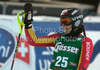 Christina Geiger of Germany reacts in finish of second run of women slalom World Cup race in Lienz, Austra. Slalom race of Women Audi FIS Alpine skiing World Cup 2009-10 was held in Lienz, Austria, on 29th of December 2009.
