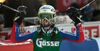 Second placed Sandrine Aubert of France reacts in finish of second run of women slalom World Cup race in Lienz, Austra. Slalom race of Women Audi FIS Alpine skiing World Cup 2009-10 was held in Lienz, Austria, on 29th of December 2009.
