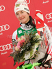 Third placed Kathrin Zettel of Austria celebrates her medal won in women slalom World Cup race in Lienz, Austra. Slalom race of Women Audi FIS Alpine skiing World Cup 2009-10 was held in Lienz, Austria, on 29th of December 2009.
