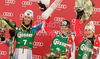 Winner Marlies Schild of Austria (M), second placed Sandrine Aubert of France (L) and third placed Kathrin Zettel of Austria (R) celebrate their medals won in women slalom World Cup race in Lienz, Austra. Slalom race of Women Audi FIS Alpine skiing World Cup 2009-10 was held in Lienz, Austria, on 29th of December 2009.
