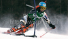 Tanja Poutiainen of Finland skiing in second run of women slalom World Cup race in Lienz, Austra. Slalom race of Women Audi FIS Alpine skiing World Cup 2009-10 was held in Lienz, Austria, on 29th of December 2009.
