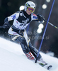 Sanni Leinonen of Finland skiing in first run of women Snow queen trophy slalom World Cup race in Zagreb, Croatia. Slalom race of Women Audi FIS Alpine skiing World Cup 2009-10 was held in on Sljeme above Zagreb, Croatia, on 3rd of January 2010.

