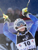 Maria Pietilae-Holmner of Sweden reacts in finish of second run of women Snow queen trophy slalom World Cup race in Zagreb, Croatia. Slalom race of Women Audi FIS Alpine skiing World Cup 2009-10 was held in on Sljeme above Zagreb, Croatia, on 3rd of January 2010.
