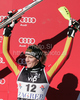 Third placed Susanne Riesch of Germany celebrates her medal won in women Snow queen trophy slalom World Cup race in Zagreb, Croatia. Slalom race of Women Audi FIS Alpine skiing World Cup 2009-10 was held in on Sljeme above Zagreb, Croatia, on 3rd of January 2010.
