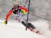 Felix Neureuther of Germany skiing in first run of men Snow queen trophy slalom World Cup race in Zagreb, Croatia. Slalom race of Men Audi FIS Alpine skiing World Cup 2009-10 was held on Sljeme above Zagreb, Croatia, on 6th of January 2010.
