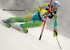 Bernard Vajdic of Slovenia skiing in first run of men Snow queen trophy slalom World Cup race in Zagreb, Croatia. Slalom race of Men Audi FIS Alpine skiing World Cup 2009-10 was held on Sljeme above Zagreb, Croatia, on 6th of January 2010.
