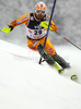 Julien Cousineau of Canada skiing in first run of men Snow queen trophy slalom World Cup race in Zagreb, Croatia. Slalom race of Men Audi FIS Alpine skiing World Cup 2009-10 was held on Sljeme above Zagreb, Croatia, on 6th of January 2010.
