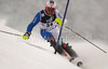 Cristian Deville of Italy skiing in first run of men Snow queen trophy slalom World Cup race in Zagreb, Croatia. Slalom race of Men Audi FIS Alpine skiing World Cup 2009-10 was held on Sljeme above Zagreb, Croatia, on 6th of January 2010.
