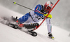 Cristian Deville of Italy skiing in first run of men Snow queen trophy slalom World Cup race in Zagreb, Croatia. Slalom race of Men Audi FIS Alpine skiing World Cup 2009-10 was held on Sljeme above Zagreb, Croatia, on 6th of January 2010.
