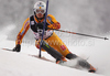 Brad Spence of Canada skiing in first run of men Snow queen trophy slalom World Cup race in Zagreb, Croatia. Slalom race of Men Audi FIS Alpine skiing World Cup 2009-10 was held on Sljeme above Zagreb, Croatia, on 6th of January 2010.
