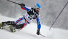 Alexandre Anselmet of France skiing in first run of men Snow queen trophy slalom World Cup race in Zagreb, Croatia. Slalom race of Men Audi FIS Alpine skiing World Cup 2009-10 was held on Sljeme above Zagreb, Croatia, on 6th of January 2010.
