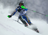Jens Byggmark of Sweden skiing in first run of men Snow queen trophy slalom World Cup race in Zagreb, Croatia. Slalom race of Men Audi FIS Alpine skiing World Cup 2009-10 was held on Sljeme above Zagreb, Croatia, on 6th of January 2010.
