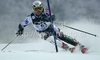 Jukka Leino of Finland skiing in first run of men Snow queen trophy slalom World Cup race in Zagreb, Croatia. Slalom race of Men Audi FIS Alpine skiing World Cup 2009-10 was held on Sljeme above Zagreb, Croatia, on 6th of January 2010.
