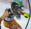 Patrick Biggs of Canada skiing in first run of men Snow queen trophy slalom World Cup race in Zagreb, Croatia. Slalom race of Men Audi FIS Alpine skiing World Cup 2009-10 was held on Sljeme above Zagreb, Croatia, on 6th of January 2010.
