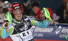 Fourth placed Mitja Valencic of Slovenia reacts in finish of second run of men Snow queen trophy slalom World Cup race in Zagreb, Croatia. Slalom race of Men Audi FIS Alpine skiing World Cup 2009-10 was held on Sljeme above Zagreb, Croatia, on 6th of January 2010.
