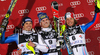 Winner Giuliano Razzoli of Italy (M), second placed Manfred Moelgg of Italy (L) and third placed Julien Lizeroux of France (R) celebrate their medals won in men Snow queen trophy slalom World Cup race in Zagreb, Croatia. Slalom race of Men Audi FIS Alpine skiing World Cup 2009-10 was held on Sljeme above Zagreb, Croatia, on 6th of January 2010.
