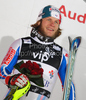 Third placed Julien Lizeroux of France celebrates his medal won in men Snow queen trophy slalom World Cup race in Zagreb, Croatia. Slalom race of Men Audi FIS Alpine skiing World Cup 2009-10 was held on Sljeme above Zagreb, Croatia, on 6th of January 2010.
