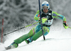 Bernard Vajdic of Slovenia skiing in first run of men Snow queen trophy slalom World Cup race in Zagreb, Croatia. Slalom race of Men Audi FIS Alpine skiing World Cup 2009-10 was held on Sljeme above Zagreb, Croatia, on 6th of January 2010.
