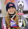 Winner Lindsey Vonn of USA celebrates her medal won in women downhill race of Audi FIS alpine skiing World Cup in Haus im Ennstal, Austria. Downhill race of Women Audi FIS Alpine skiing World Cup 2009-10 was held in Haus im Ennstal, Austria, on 9th of January 2010.
