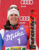 Second placed Nadja Kamer of Switzerland celebrates her medal won in women downhill race of Audi FIS alpine skiing World Cup in Haus im Ennstal, Austria. Downhill race of Women Audi FIS Alpine skiing World Cup 2009-10 was held in Haus im Ennstal, Austria, on 9th of January 2010.
