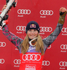 Winner Lindsey Vonn of USA celebrates her medal won in women downhill race of Audi FIS alpine skiing World Cup in Haus im Ennstal, Austria. Downhill race of Women Audi FIS Alpine skiing World Cup 2009-10 was held in Haus im Ennstal, Austria, on 9th of January 2010.
