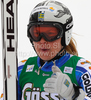 Second placed Anja Paerson of Sweden reacts in finish of women Super-G race of Audi FIS alpine skiing World Cup in Haus im Ennstal, Austria. Super-G race of Women Audi FIS Alpine skiing World Cup 2009-10 was held in Haus im Ennstal, Austria, on 10th of January 2010.
