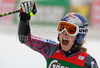 Winner Lindsey Vonn of USA reacts in finish of women Super-G race of Audi FIS alpine skiing World Cup in Haus im Ennstal, Austria. Super-G race of Women Audi FIS Alpine skiing World Cup 2009-10 was held in Haus im Ennstal, Austria, on 10th of January 2010.
