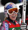 Winner Lindsey Vonn of USA reacts in finish of women Super-G race of Audi FIS alpine skiing World Cup in Haus im Ennstal, Austria. Super-G race of Women Audi FIS Alpine skiing World Cup 2009-10 was held in Haus im Ennstal, Austria, on 10th of January 2010.

