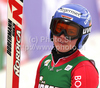 Viktoria Rebensburg of Germany reacts in finish of women Super-G race of Audi FIS alpine skiing World Cup in Haus im Ennstal, Austria. Super-G race of Women Audi FIS Alpine skiing World Cup 2009-10 was held in Haus im Ennstal, Austria, on 10th of January 2010.
