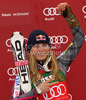 Winner Lindsey Vonn of USA celebrates her medal won in women Super-G race of Audi FIS alpine skiing World Cup in Haus im Ennstal, Austria. Super-G race of Women Audi FIS Alpine skiing World Cup 2009-10 was held in Haus im Ennstal, Austria, on 10th of January 2010.
