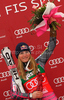 Winner Lindsey Vonn of USA celebrates her medal won in women Super-G race of Audi FIS alpine skiing World Cup in Haus im Ennstal, Austria. Super-G race of Women Audi FIS Alpine skiing World Cup 2009-10 was held in Haus im Ennstal, Austria, on 10th of January 2010.
