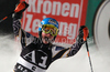 Fourth placed Tanja Poutiainen of Finland reacts in finish of second run of Women slalom race of Audi FIS alpine skiing World Cup in Flachau, Austria. Slalom race of Women Audi FIS Alpine skiing World Cup 2009-10 was held in Flachau, Austria, on 12th of January 2010.
