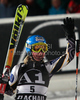 Fourth placed Tanja Poutiainen of Finland reacts in finish of second run of Women slalom race of Audi FIS alpine skiing World Cup in Flachau, Austria. Slalom race of Women Audi FIS Alpine skiing World Cup 2009-10 was held in Flachau, Austria, on 12th of January 2010.
