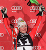 Third placed Kathrin Zettel of Austria celebrates her medal won in Women slalom race of Audi FIS alpine skiing World Cup in Flachau, Austria. Slalom race of Women Audi FIS Alpine skiing World Cup 2009-10 was held in Flachau, Austria, on 12th of January 2010.
