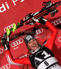 Winner Marlies Schild of Austria celebrates her medal won in Women slalom race of Audi FIS alpine skiing World Cup in Flachau, Austria. Slalom race of Women Audi FIS Alpine skiing World Cup 2009-10 was held in Flachau, Austria, on 12th of January 2010.
