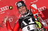 Winner Marlies Schild of Austria celebrates her medal won in Women slalom race of Audi FIS alpine skiing World Cup in Flachau, Austria. Slalom race of Women Audi FIS Alpine skiing World Cup 2009-10 was held in Flachau, Austria, on 12th of January 2010.
